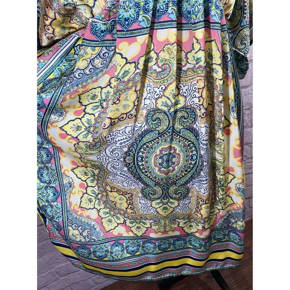 Sundance Bella Verona Dress Small Printed Kimono Sleeve Midi Caftan Satin 040 - Picture 4 of 9